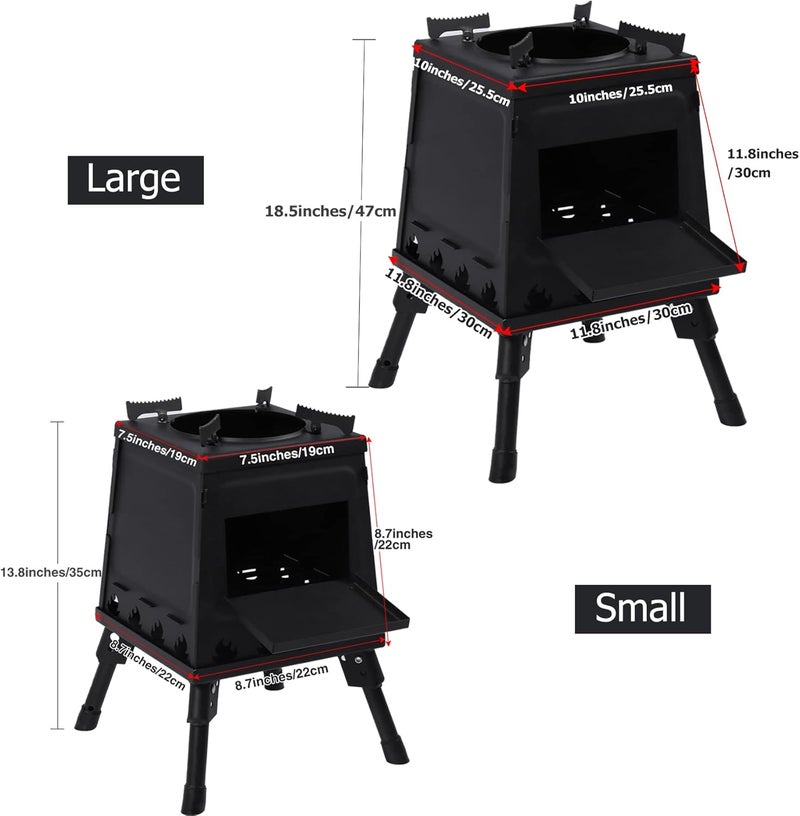 Lineslife Wood Burning Camp Stove, Portable Cast Iron Camping Wood Stove, Black Woodstove with Carrying Case for Backpacking Outdoor Cooking - Image 3